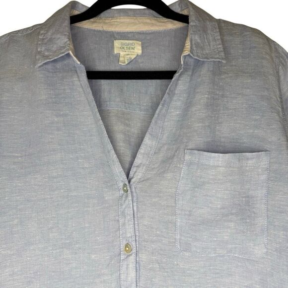 Sigrid Olsen Shirt Light Blue Linen High Low Button Up Size L Beachy, Casual - Picture 3 of 13
